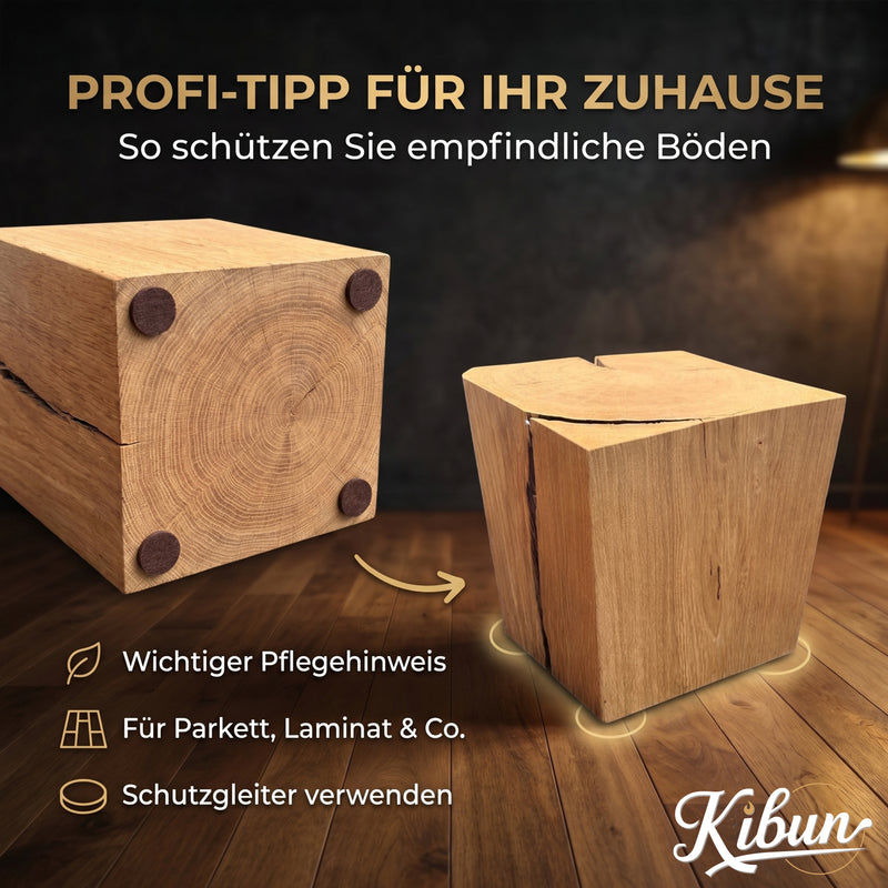 Beistelltisch Baumstamm-Holzwürfel aus massiver Eiche 85 kg - Unikat