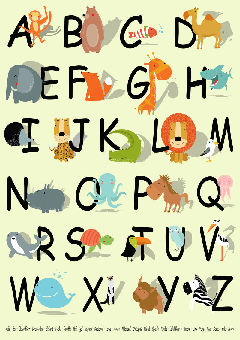 Poster Tier ABC für Kinder Größe: 60 x 42 cm