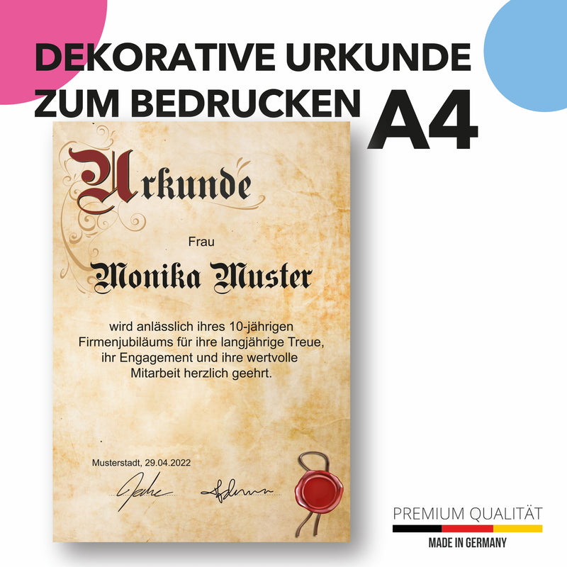 Urkunde Blanko Vordruck Premium Papier DIN A4
