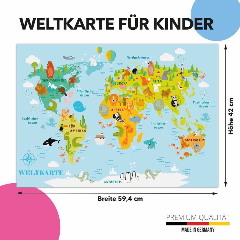 XXL Kinderposter Weltkarte für Kinder Größe: 60 x 42 cm