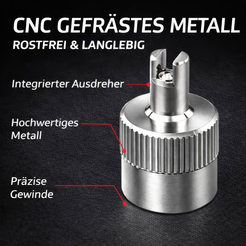 Metall‑Ventilkappe Schrader mit Ventileinsatz‑Ausdreher 25 Stück