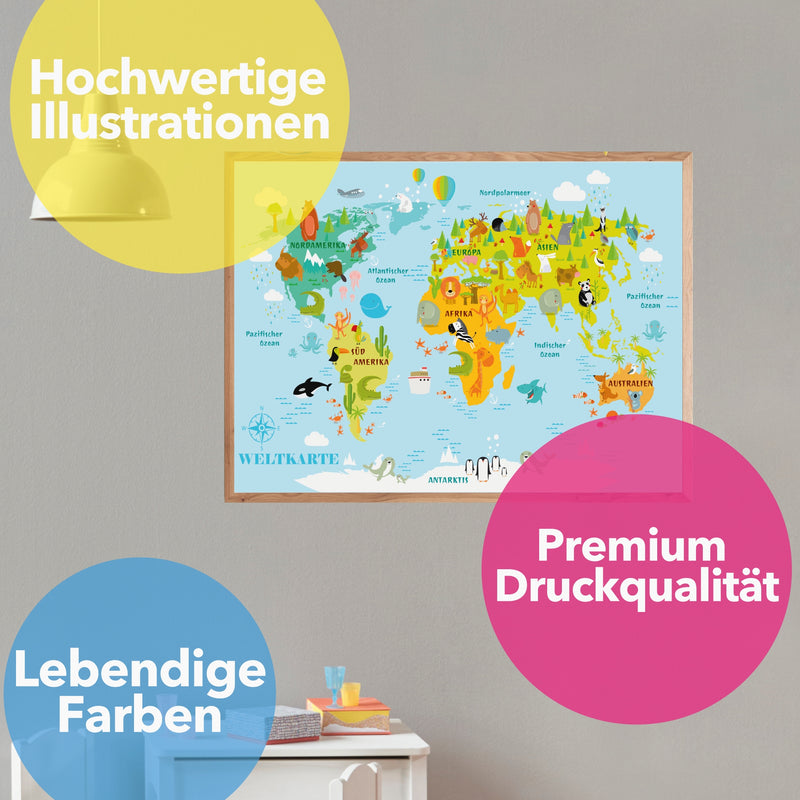 XXL Kinderposter Weltkarte für Kinder Größe: 60 x 42 cm