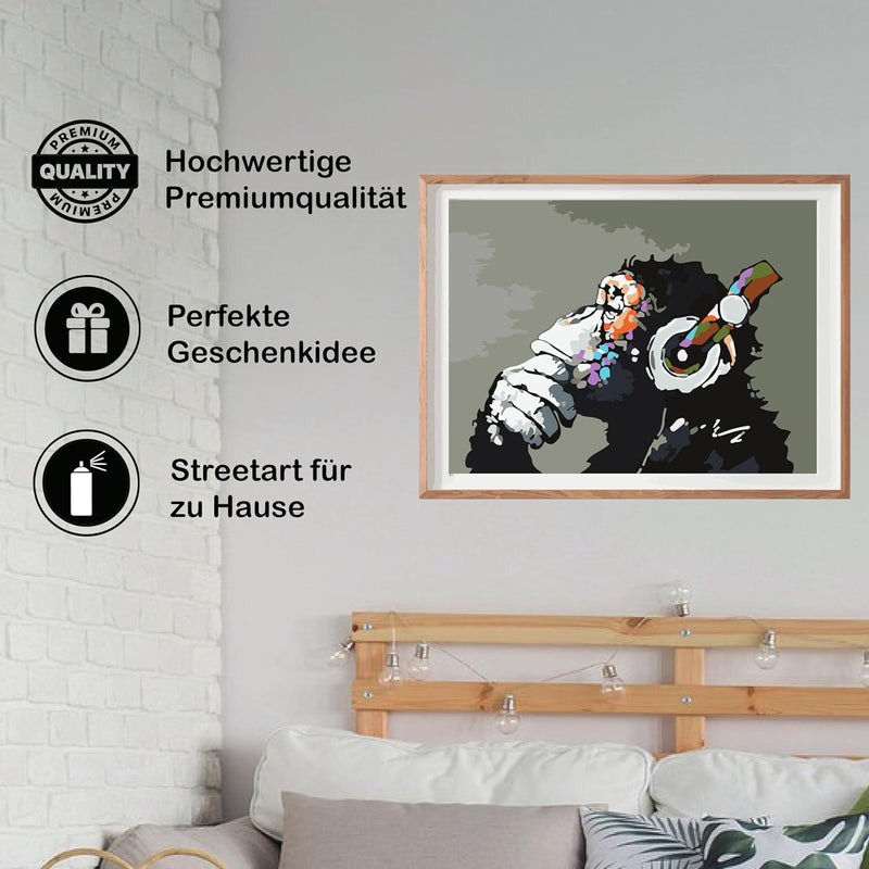 Poster: Affe mit Kopfhörer; Größe 59,4 x 42 cm