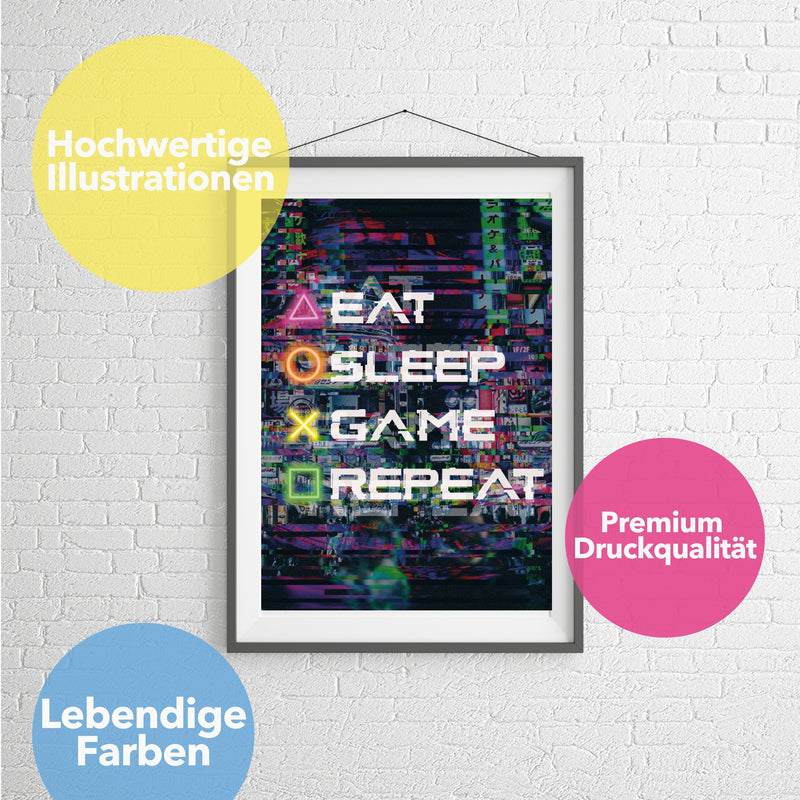 Poster für Gamer "Eat-Sleep-Game-Repeat"