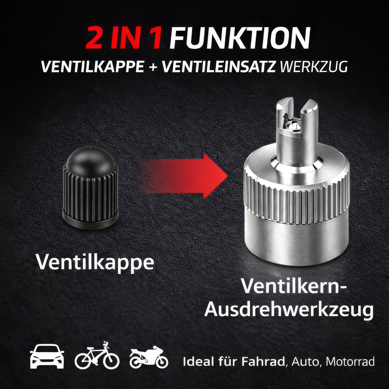 Metall‑Ventilkappe Schrader mit Ventileinsatz‑Ausdreher 25 Stück