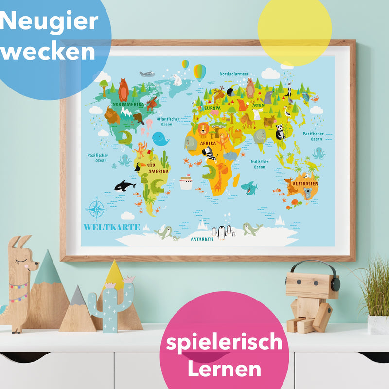 XXL Kinderposter Weltkarte für Kinder Größe: 60 x 42 cm