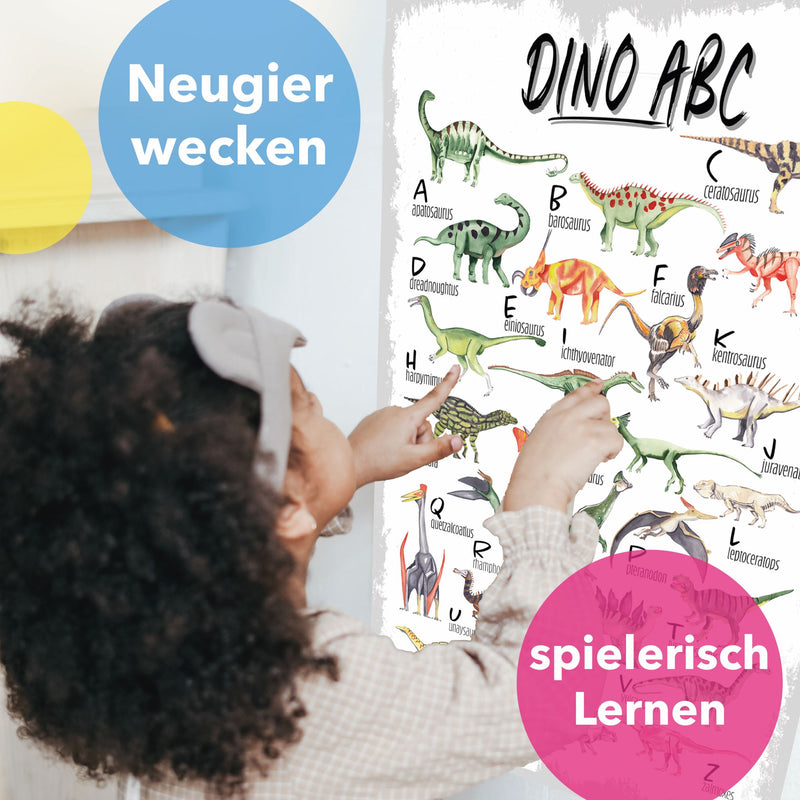 Poster Kinderposter ABC Lernposter Dinosaurier Aquarell Größe: 42 x 60 cm