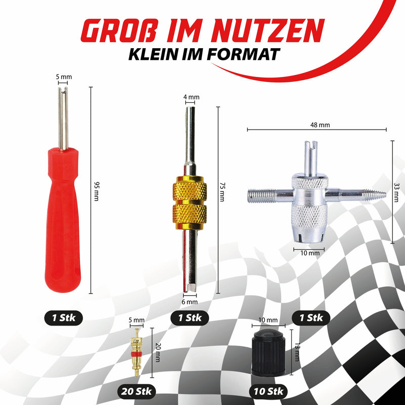 Schrader Ventileinsätze Set 33-teilig
