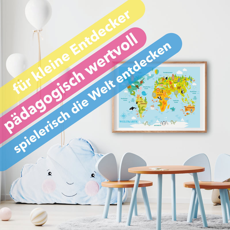 XXL Kinderposter Weltkarte für Kinder Größe: 60 x 42 cm