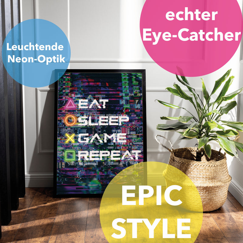 Poster für Gamer "Eat-Sleep-Game-Repeat"