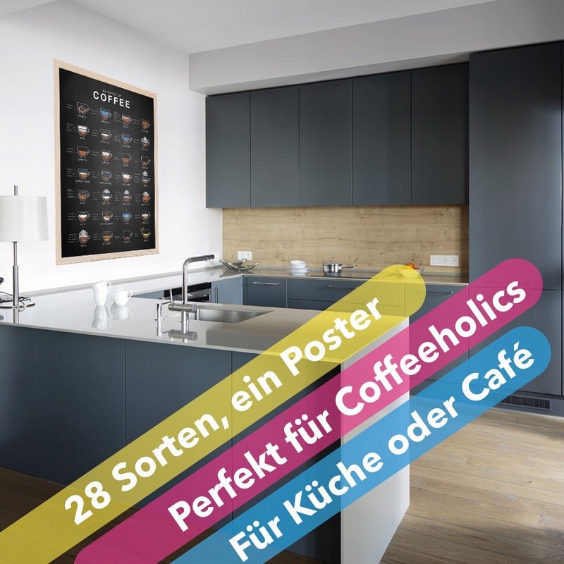 Kaffee Poster 28 types of coffee Küchenposter 42 x 60 cm