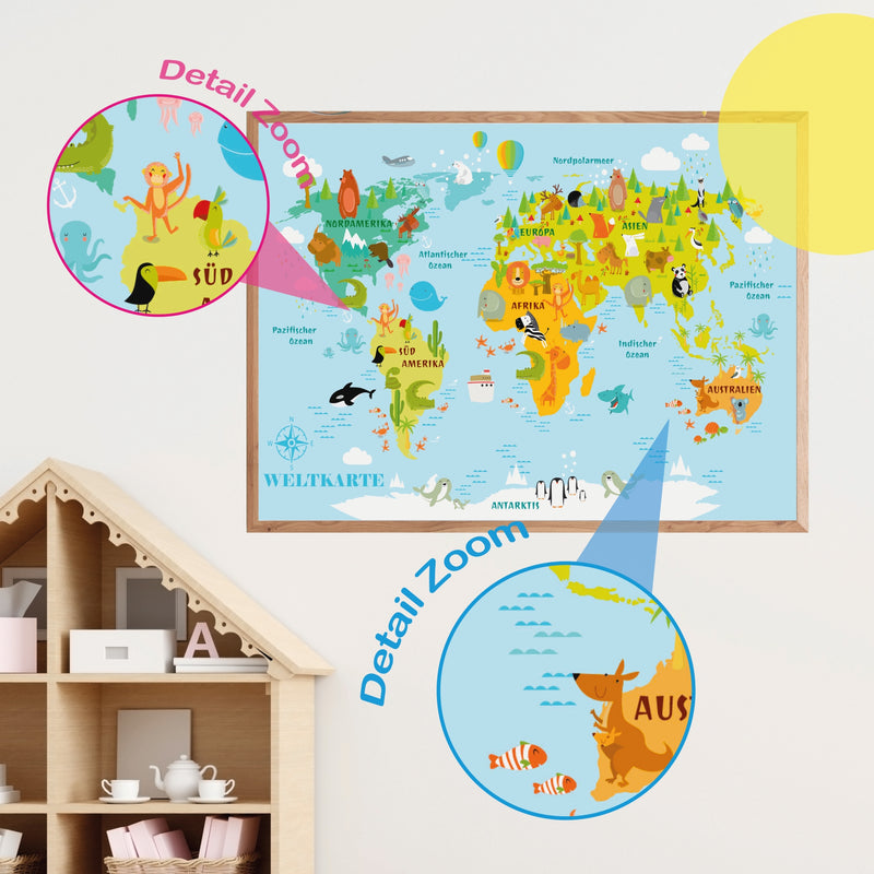 XXL Kinderposter Weltkarte für Kinder Größe: 60 x 42 cm