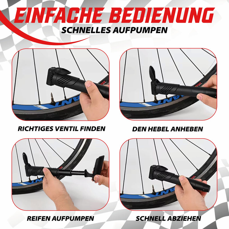 Fahrrad-Handpumpe Luftpumpe inkl. Halterung + Zubehör Basic Schwarz 20 cm