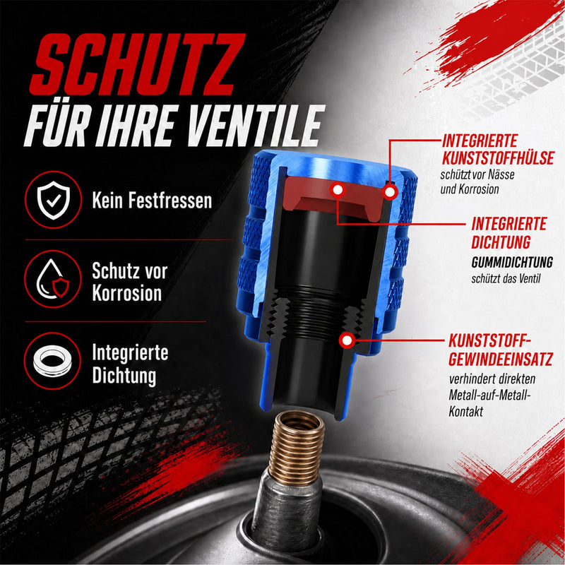 Schrader Ventilkappen, Aluminium Komfort, 4er Set