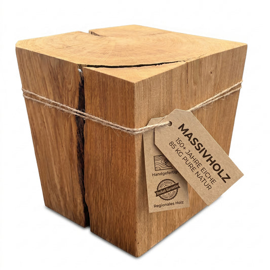 Beistelltisch Baumstamm-Holzwürfel aus massiver Eiche 85 kg - Unikat
