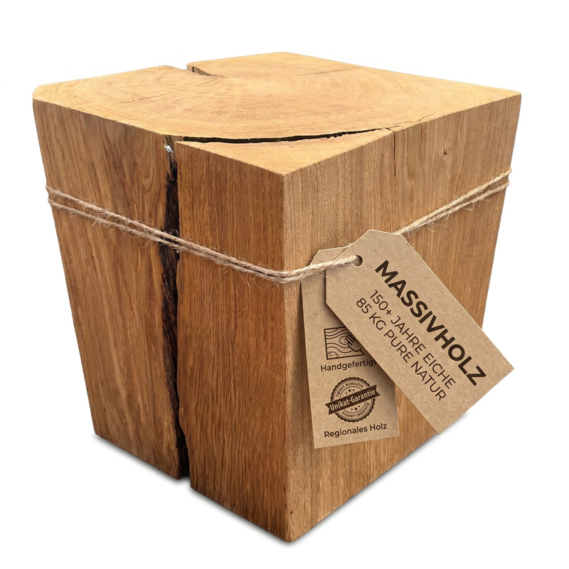 Beistelltisch Baumstamm-Holzwürfel aus massiver Eiche 85 kg - Unikat