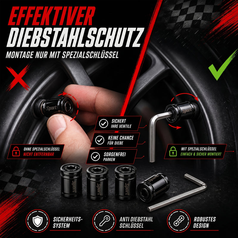 Schrader Ventilkappen NitroCaps mit Diebstahlschutz 4er Set