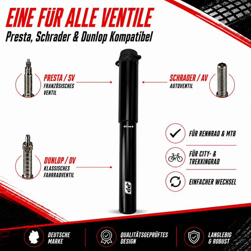Profi Fahrrad-Handpumpe Luftpumpe inkl. Rahmenmontagematerial alle Ventile