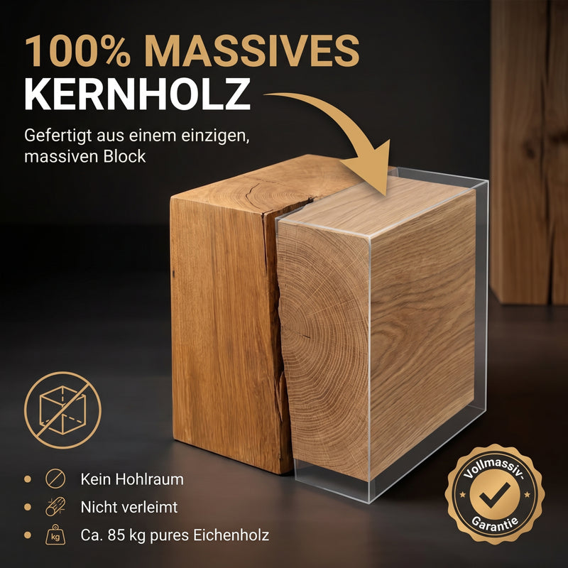 Beistelltisch Baumstamm-Holzwürfel aus massiver Eiche 85 kg - Unikat