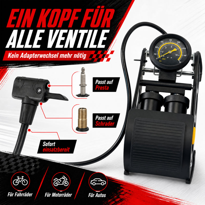 Tritt Fußpumpe Fahrradpumpe alle Ventile