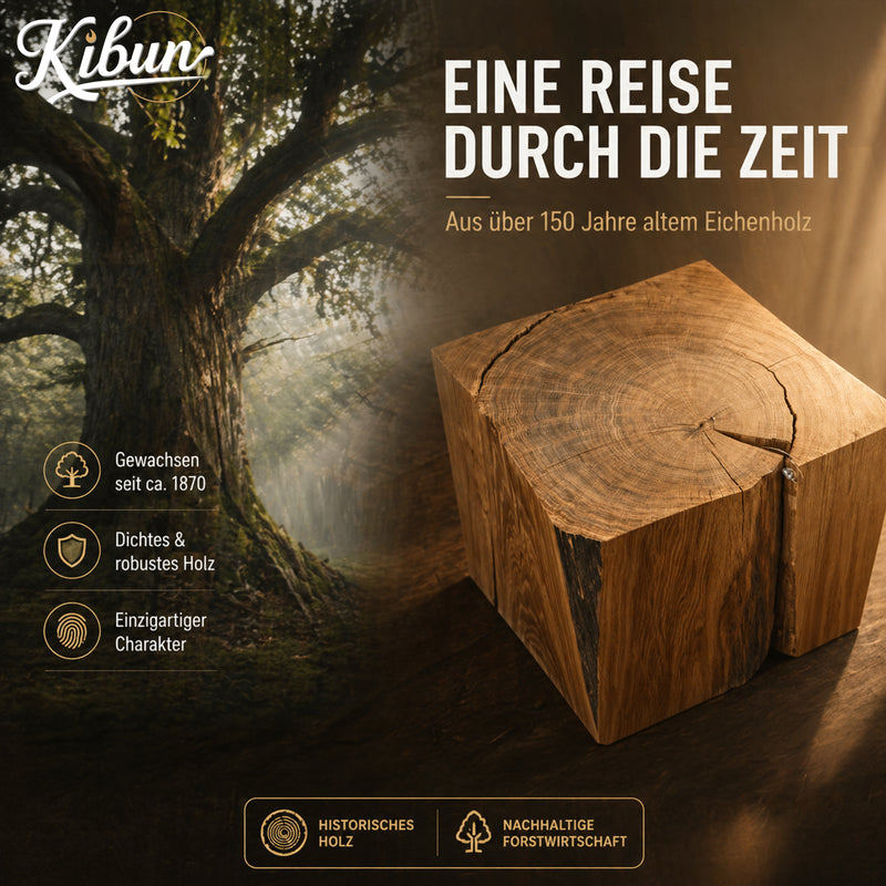 Beistelltisch Baumstamm-Holzwürfel aus massiver Eiche 85 kg - Unikat