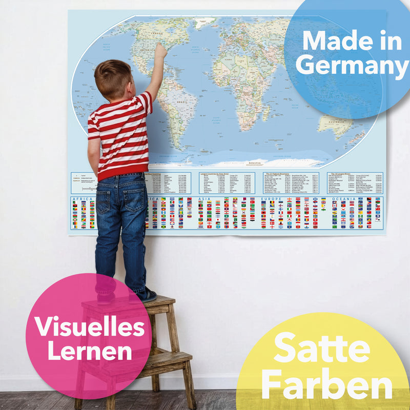 Weltkarte XXL als Poster mit Equal-Earth-Projektion, 119x84 cm