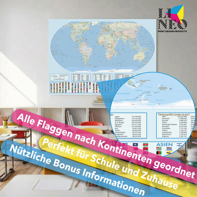 Weltkarte XXL als Poster mit Equal-Earth-Projektion, 119x84 cm