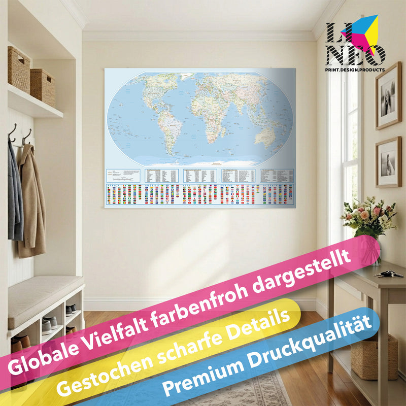 Weltkarte XXL als Poster mit Equal-Earth-Projektion, 119x84 cm
