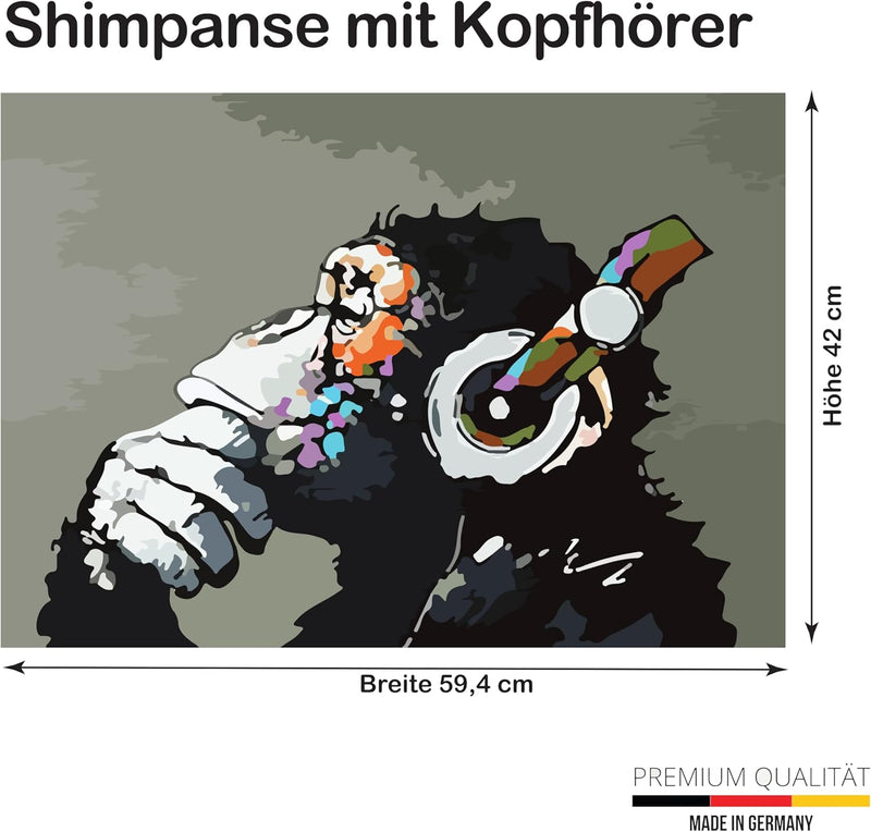 Poster: Affe mit Kopfhörer; Größe 59,4 x 42 cm