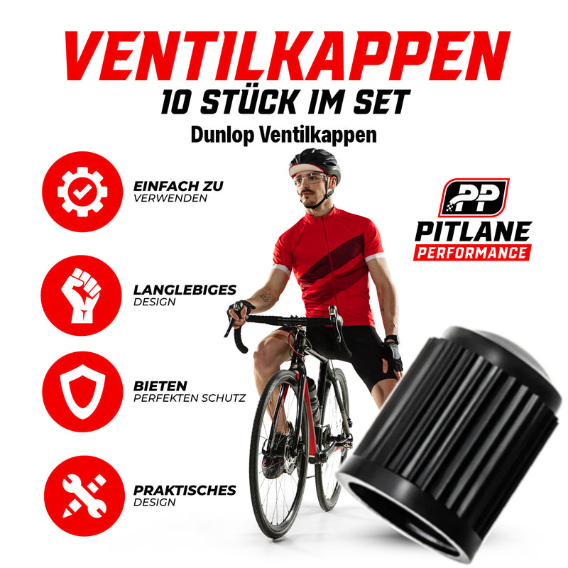 10er Set: Fahrrad Ventilkappen Dunlop/Presta