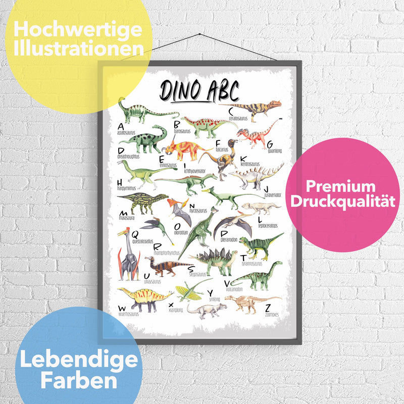 Poster Kinderposter ABC Lernposter Dinosaurier Aquarell Größe: 42 x 60 cm