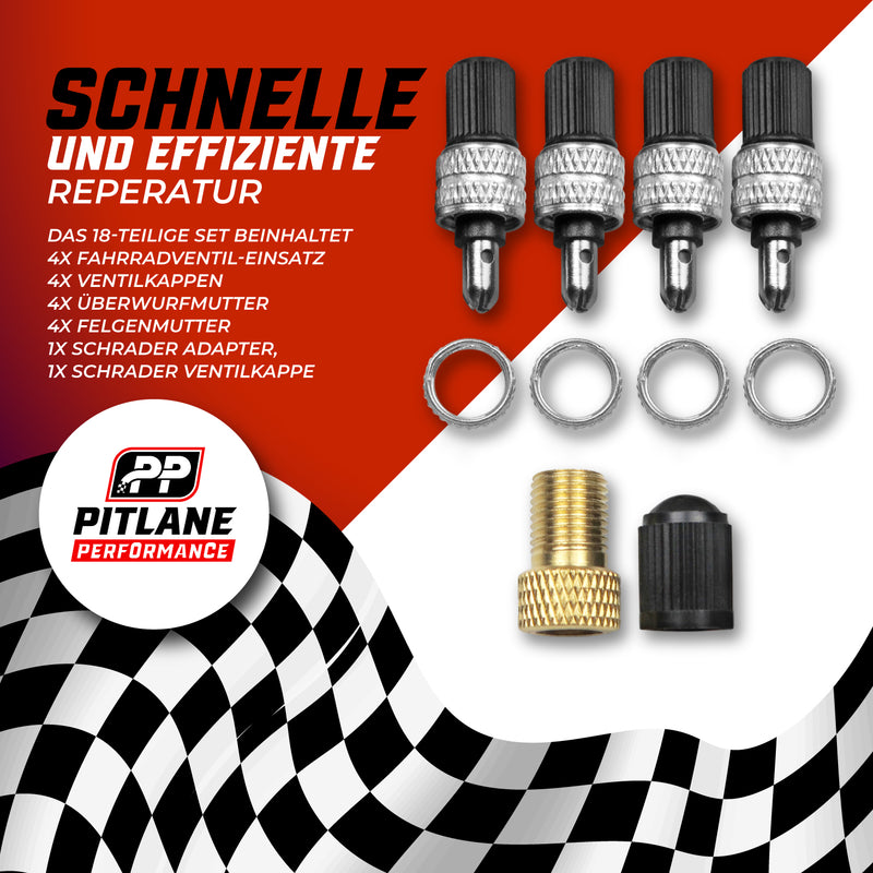 4er Set Dunlop Fahrradventil inkl. Kappe & Schrader Adapter 18 teiliges Reperaturset