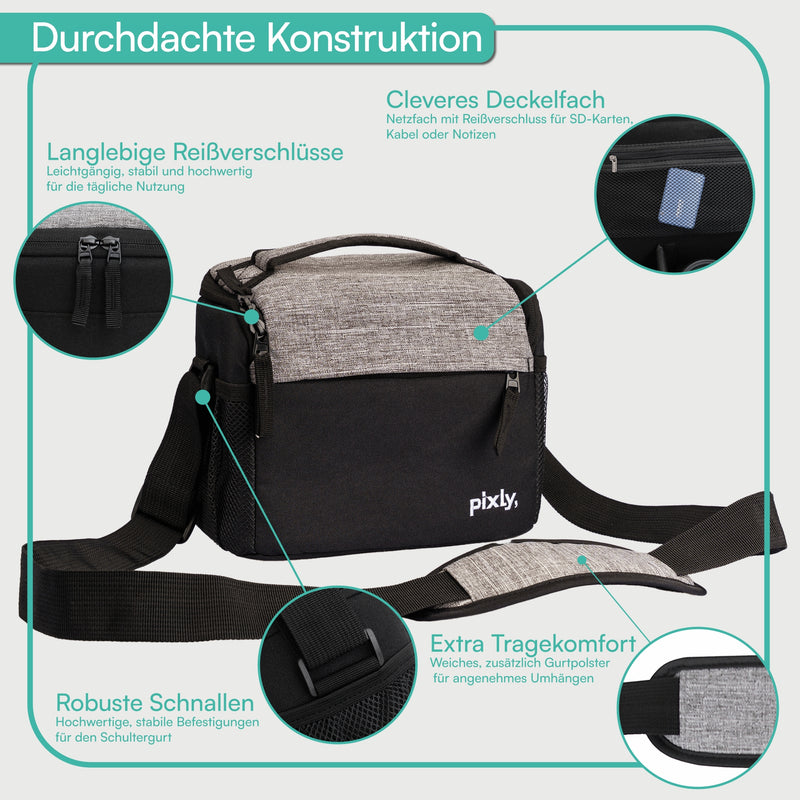 Kameratasche mit Schultergurt; Farbe: schwarz/grau
