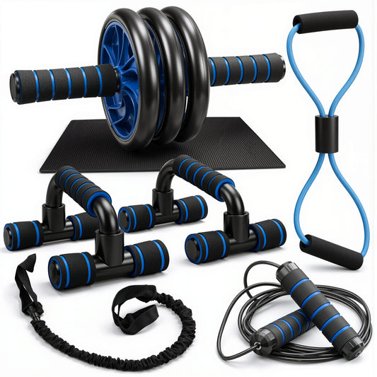 7-in-1 Workout Set mit Bauchroller, Liegestützgriffen, Springseil & Zubehör