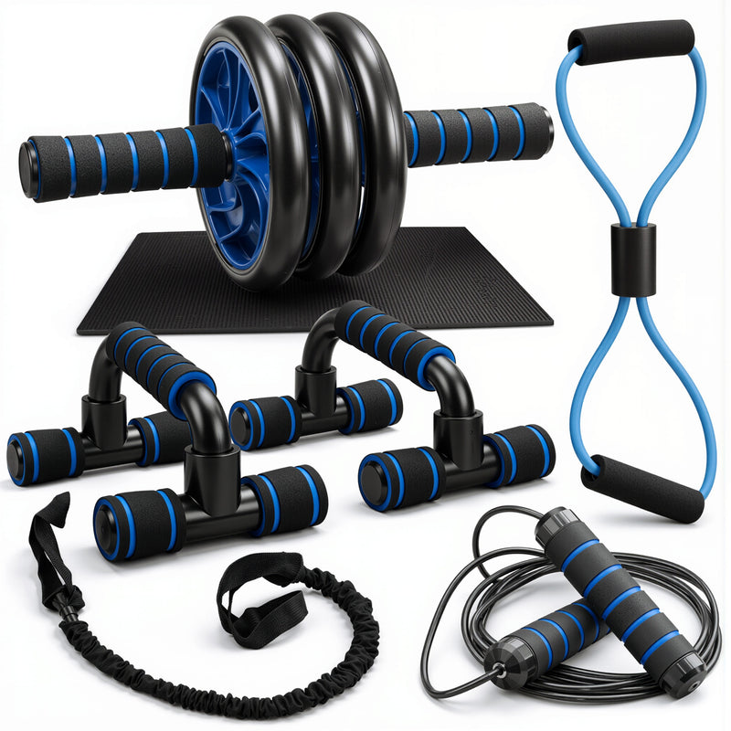 7-in-1 Workout Set mit Bauchroller, Liegestützgriffen, Springseil & Zubehör